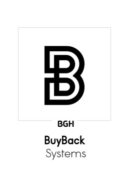 Logo noir et blanc avec une lettre B stylis&eacute;e faite de lignes parall&egrave;les, accompagn&eacute; des textes BGH et BuyBack Systems.