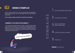Page de mode d'emploi avec illustration d'une personne consultant le guide sur un ordinateur portable.