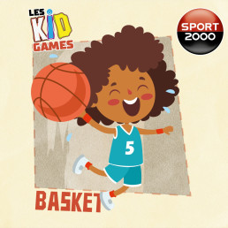 Illustration joyeuse d'un enfant jouant au basketball avec entrain.