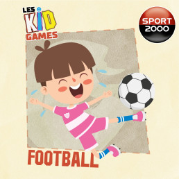 Illustration d'un enfant joyeux frappant un ballon de football.