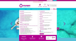 Capture d'écran d'un site web, affichant des destinations de voyage et le logo Ovoyages.