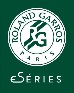 Logos Roland Garros et eSeries sur fond vert foncé, pour une déclinaison verticale.
