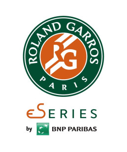 Ensemble des logos Roland Garros, eSeries et BNP Paribas sur fond noir.