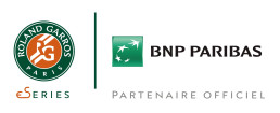 Logos Roland Garros eSeries et BNP Paribas, présenté comme partenaire officiel, sur fond noir.