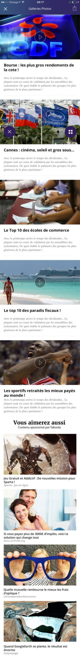 Flux d'actualités économiques et financières avec divers titres et images illustratives.