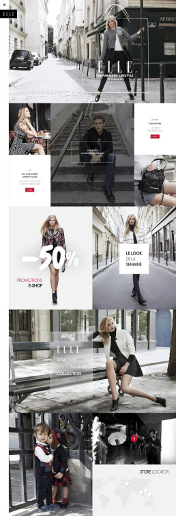 Maquette de page d'accueil avec mises en sc&egrave;ne de mode urbaine et promotions.