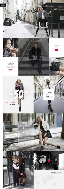 Maquette de page d'accueil avec mises en scène de mode urbaine et promotions.