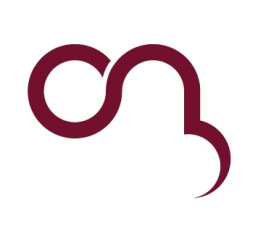 Logotype abstrait et stylisé en forme de nuage, intégrant les lettres 'on' en bordeaux.