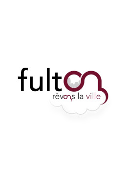 Logo Fulton, typographie moderne et emblème nuageux intégrant une skyline stylisée.