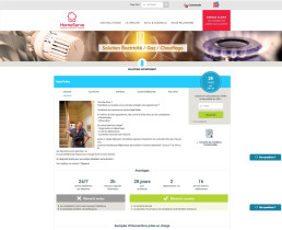 Page Homeserve combinant les solutions électricité, gaz et chauffage avec un visuel intégré.