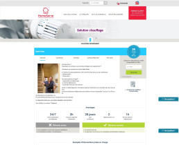 Aperçu d'une page Homeserve pour la solution chauffage, avec visuel de radiateur.