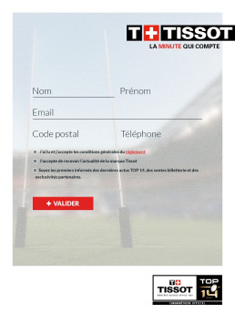 Formulaire d'inscription pour le jeu-concours sur fond de terrain de rugby.