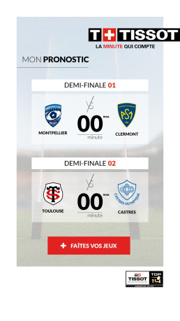 Interface de pronostics pour les demi-finales du Top 14 de rugby.