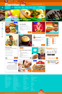 Maquette d'interface utilisateur pour le site de recettes Marmiton USA, pr&eacute;sentant la page d'accueil.
