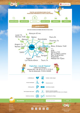 Capture d'écran de la page 'Accès & Infos' avec carte d'accès détaillée et services.