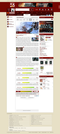 Page de test de jeu détaillée pour 'Final Fantasy XIII', avec notes et commentaires.