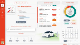 Aperçu du tableau de bord de gestion pour une entreprise, avec journal d'alertes et statistiques de bornes.